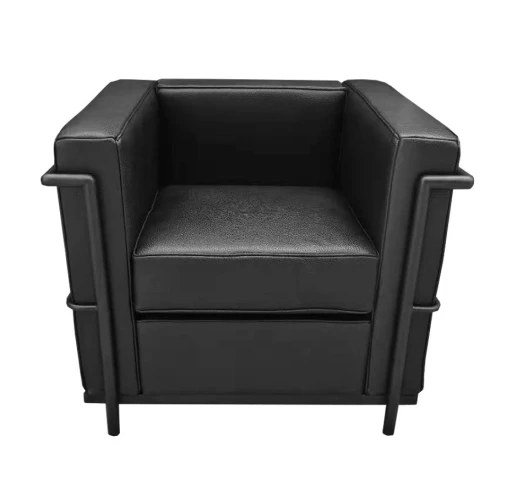 Fotel SOFT LC2 BLACK czarny - włoska skóra naturalna, metal czarny